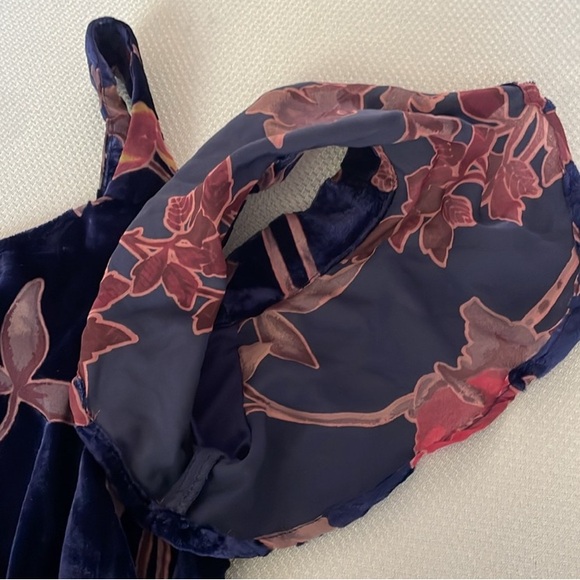 New Lucky Brand Floral Velvet Blue & Pink Burnout Off-Shoulder Top Size Small - Picture 8 of 8